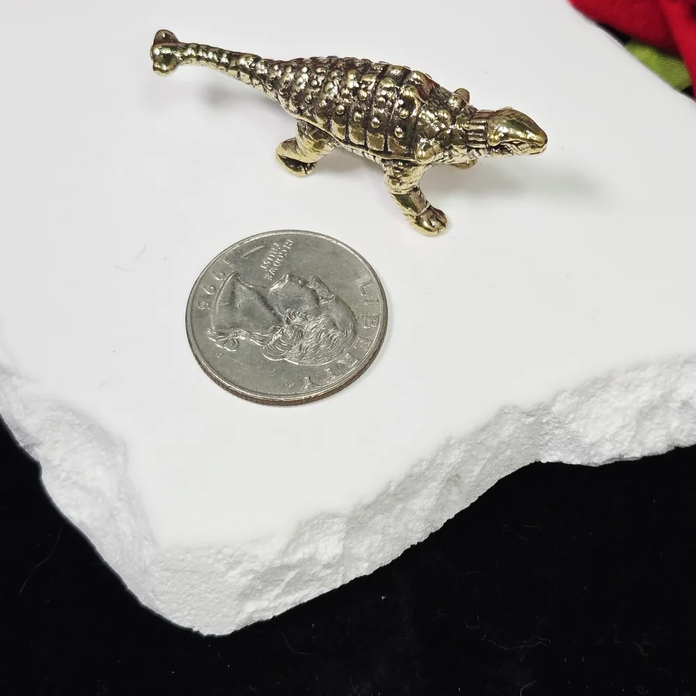 Mini Vintage Brass Ankylosaurus Dinosaur Figurine Gold Collectible Reptile Decor
